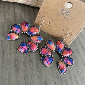 Colorful Cotton Candy Turquoise Squash Blossom Earrings